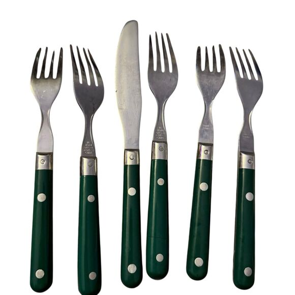 WF Washington Forge Mardi Gras Flatware Green MCM Stainless 6-Piece Fork Knife - Picture 5 of 13